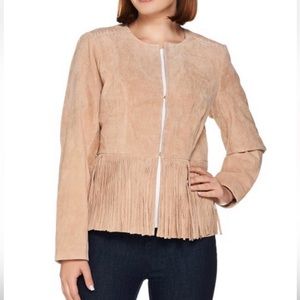 C Wonder faux suede fringe jacket in tan size 8